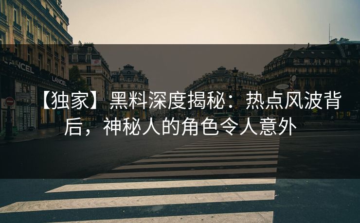 【独家】黑料深度揭秘：热点风波背后，神秘人的角色令人意外  第1张